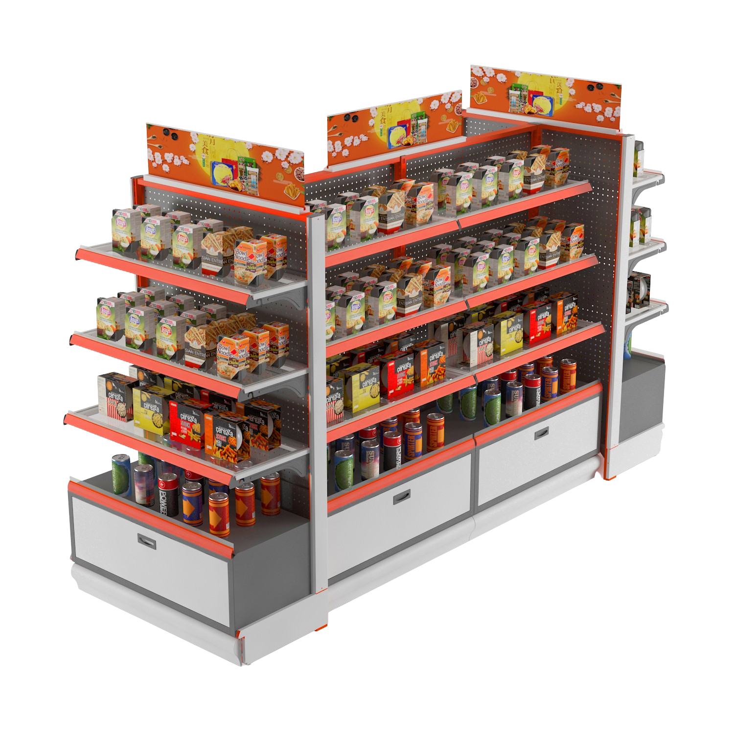 Close-up of reinforced shelf brackets and sturdy base for retail display.