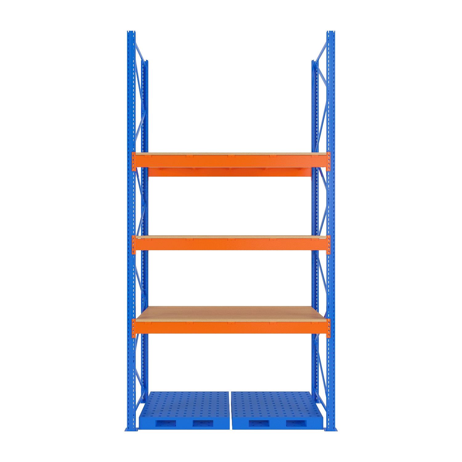 Large-scale selective pallet racking installed in a logistics warehouse.