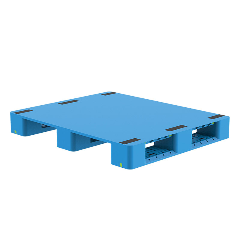 Durable industrial plastic pallets for warehouse racking systems.