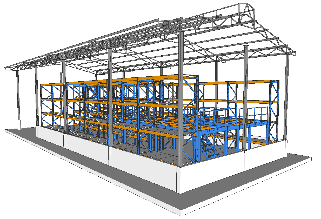 Durable steel platform and flooring structure of a mezzanine racking system.
