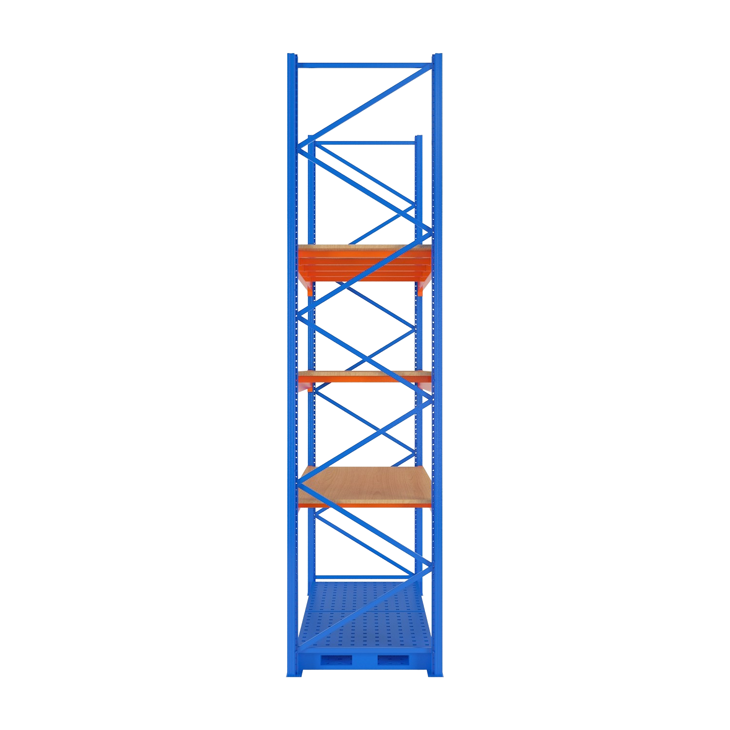 Detail of the safety locking pin and beam connection for pallet racking.