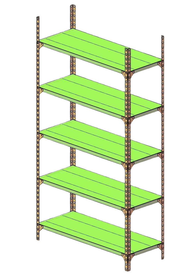 Close-up of the precision-punched hole pattern on slotted angle posts.