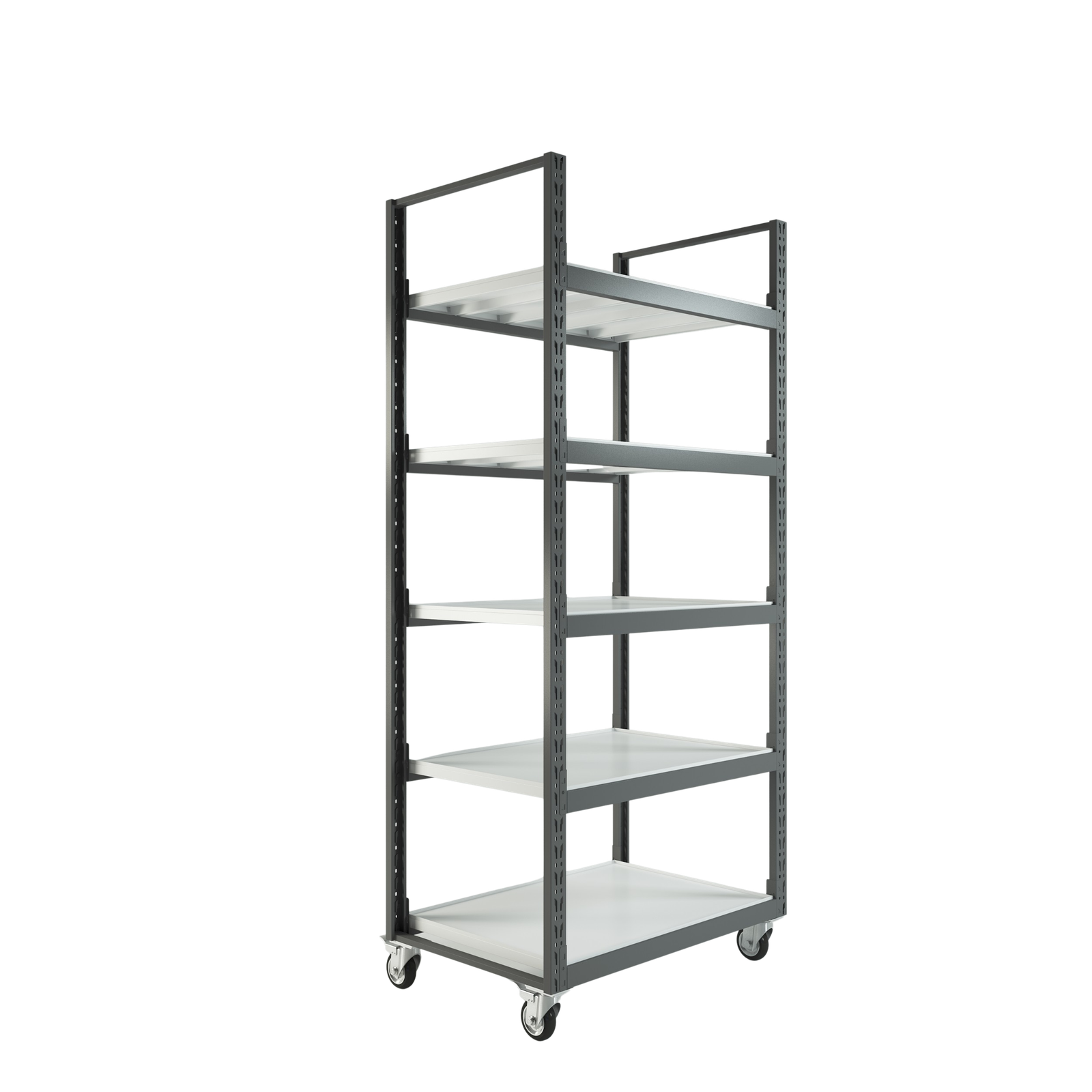 Light-duty slotted angle racking for warehouse storage.