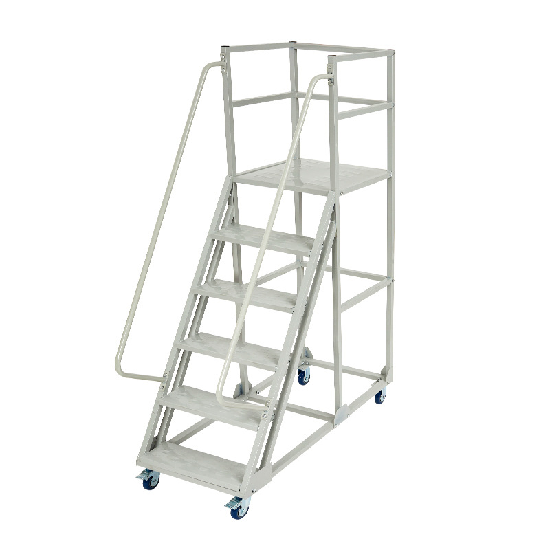 Professional warehouse order picking cart with integrated safety ladder.