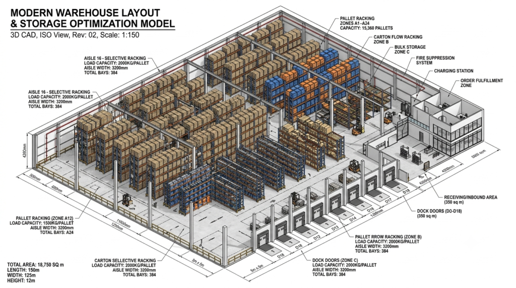Free warehouse layout design and CAD racking blueprint provided by LANTOO