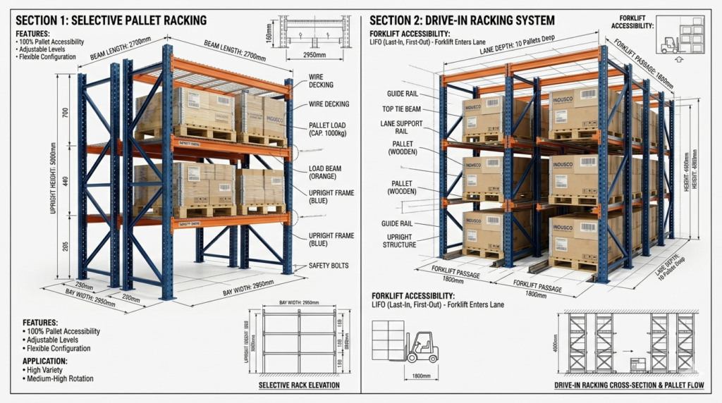 Different types of warehouse racking systems manufactured by LANTOO