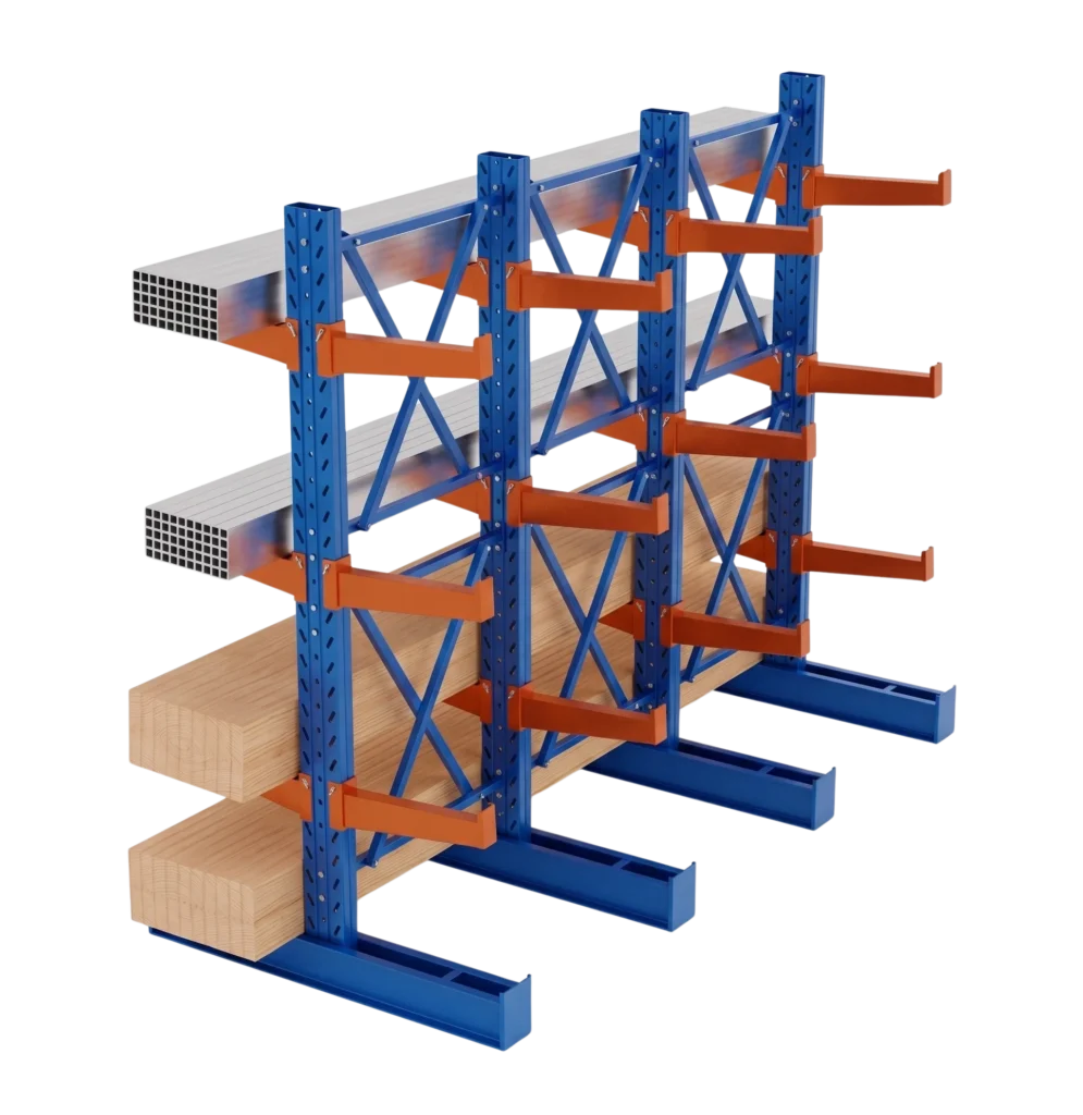 Heavy duty cantilever racking framework storing metal tube and industrial pipe stocks