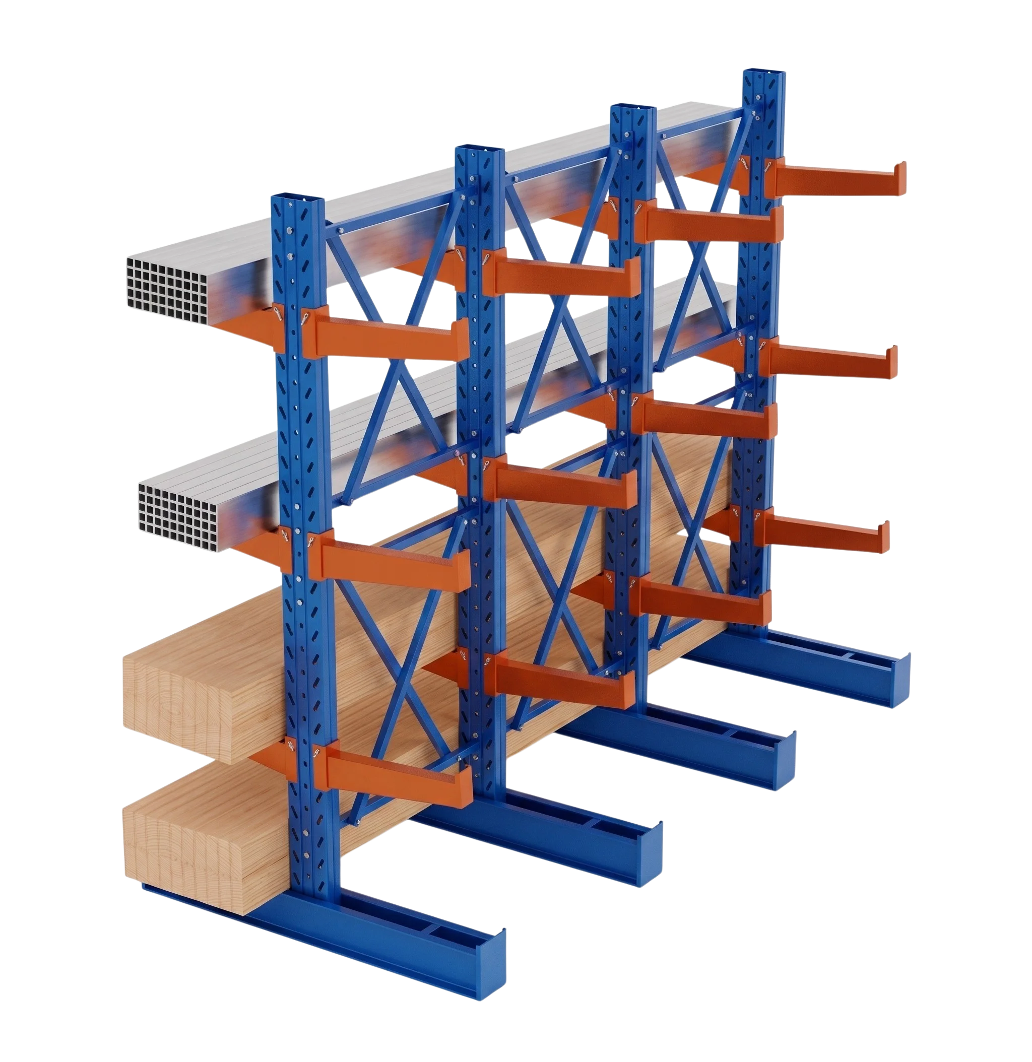 LANTOO heavy duty cantilever rack for industrial timber and steel pipe storage.
