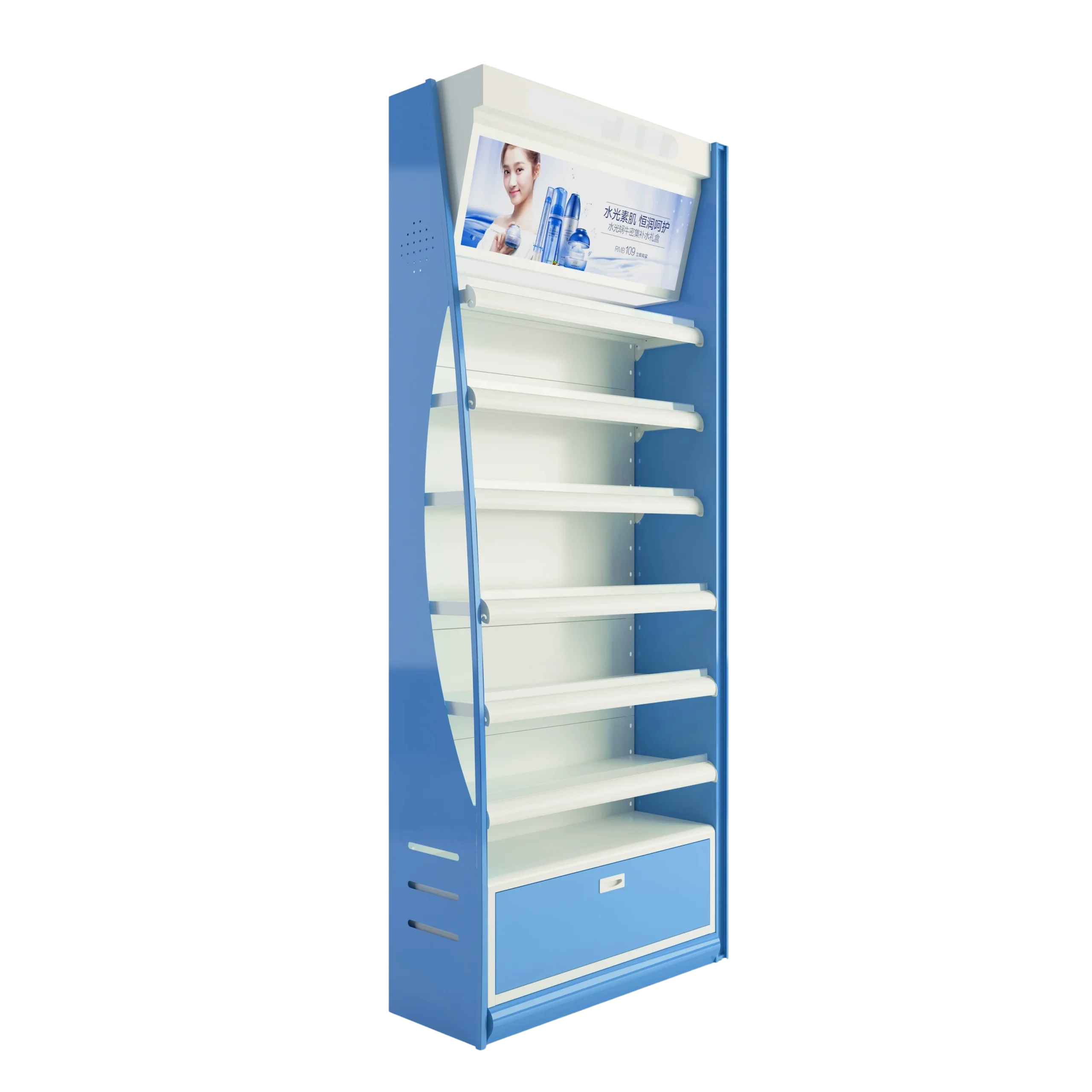 Premium cosmetic beauty retail display counter with integrated low voltage LED light bars