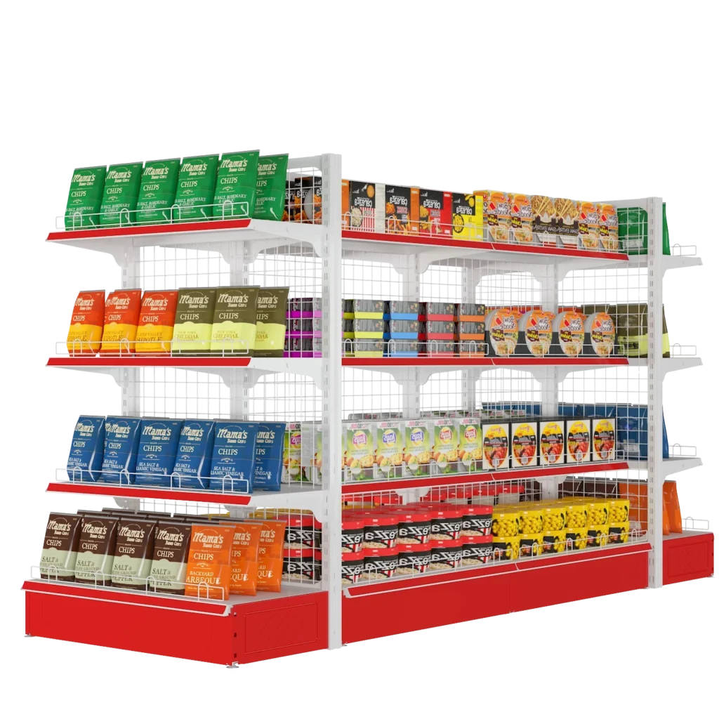 Double sided retail supermarket grocery gondola shelving unit wholesale