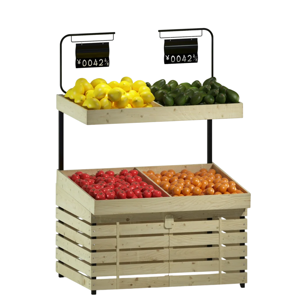 Premium supermarket wooden display rack and steel hybrid boutique shelving
